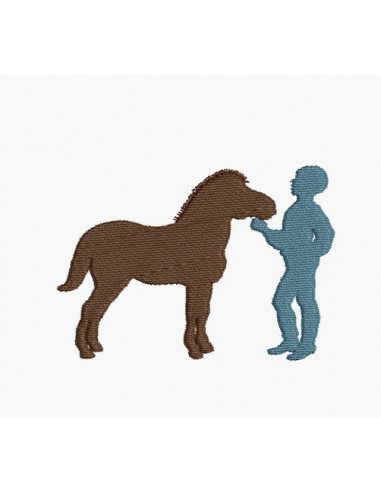 Motif de broderie machine silhouette garçon avec son poney