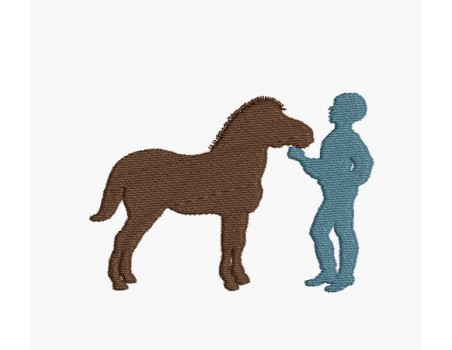 Motif de broderie machine silhouette garçon avec son poney