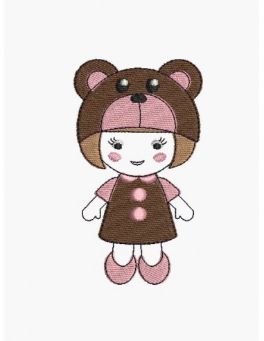 Instant download machine embroidery design  little girl dressed as a bear