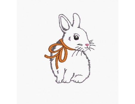 Motif de broderie machine petit lapin avec un noeud