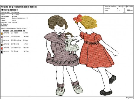 Instant download machine embroidery vintage girls playing with dolls