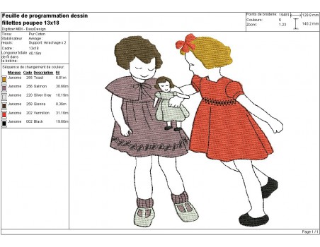 Instant download machine embroidery vintage girls playing with dolls