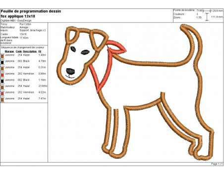 Motif de broderie machine fox terrier appliqué