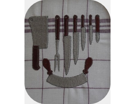 Motif de broderie machine panoplie de couteaux de cuisine