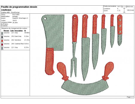 Instant download machine embroidery design range of kitchen knives