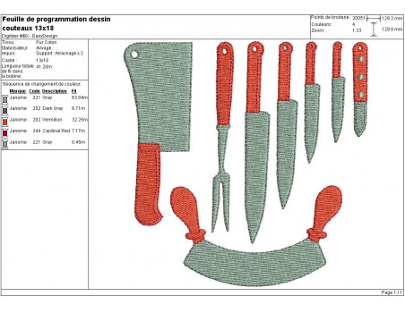 Instant download machine embroidery design range of kitchen knives