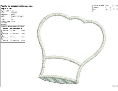 Motif de broderie machine toque de cuisinier