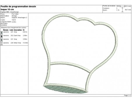 Motif de broderie machine toque de cuisinier