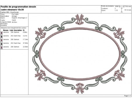 Motif de broderie machine cadre Eléonore