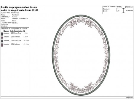 Instant download machine embroidery design applique oval frame garland of flowers