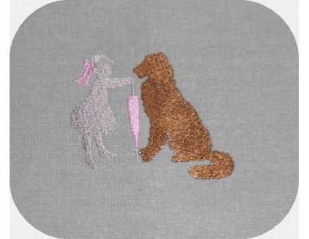 Motif de broderie machine silhouette fille avec son gros chien