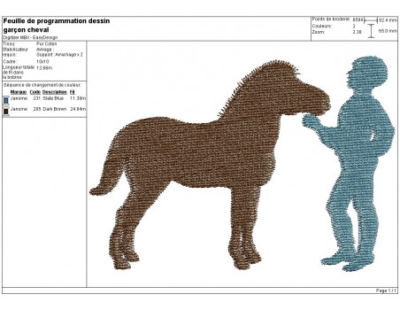 Motif de broderie machine silhouette garçon avec son poney
