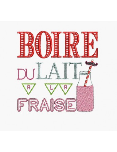 Motif de broderie machine boire du lait fraise