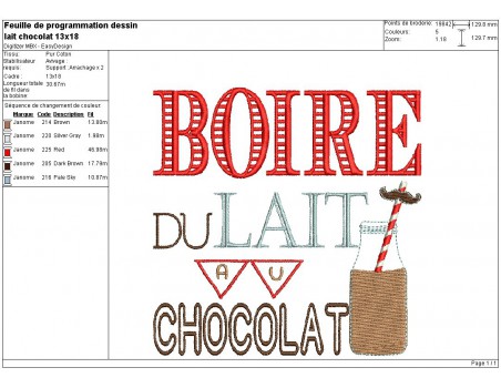 Motif de broderie machine boire du lait au chocolat