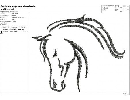 Motif de broderie machine profil cheval 