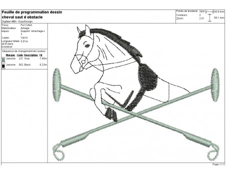 Motif de broderie machine cheval saut d obstacle