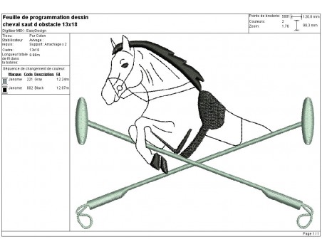 Motif de broderie machine cheval saut d obstacle