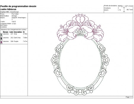 Motif de broderie machine cadre hibiscus