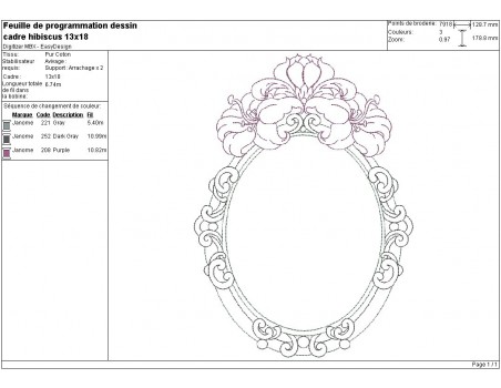 Motif de broderie machine cadre hibiscus