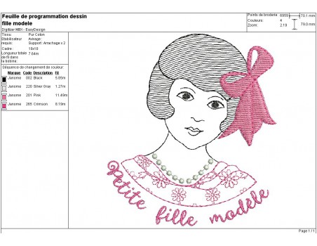 Instant download machine embroidery design girl model
