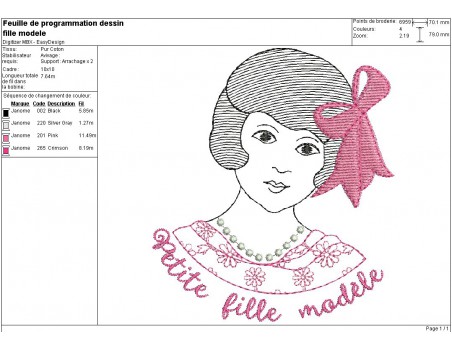 Motif de broderie machine petite fille modèle