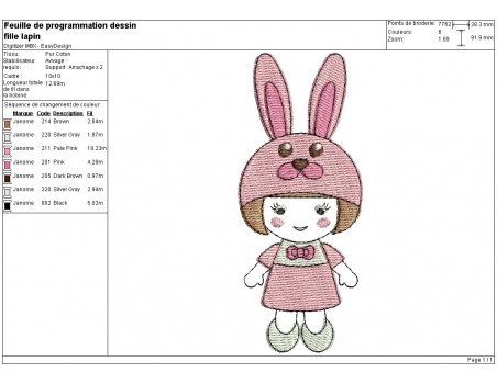 Instant download machine embroidery design  little girl dressed as a rabbit