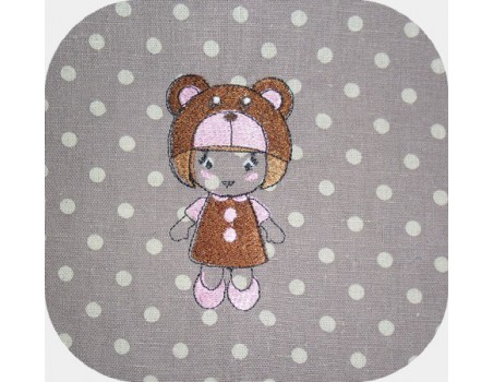 Instant download machine embroidery design  little girl dressed as a bear