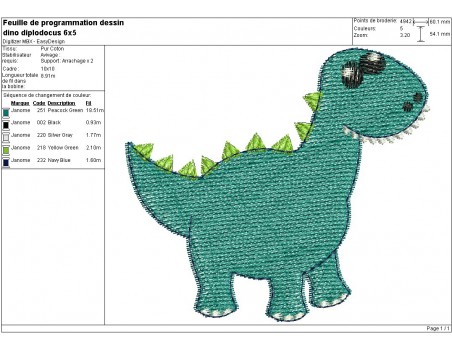 Instant download machine embroidery design diplodocus dinosaur