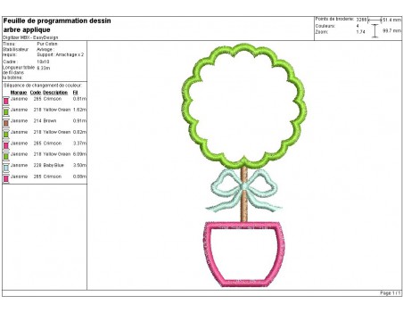 Motif de broderie machine arbre appliqué