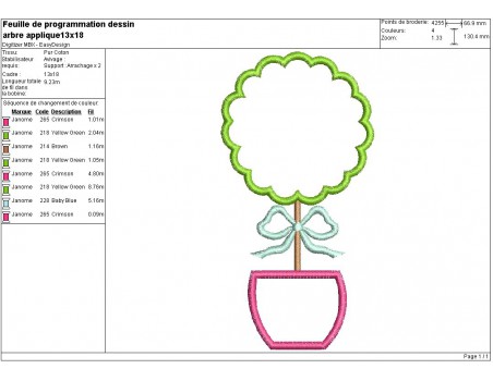 Motif de broderie machine arbre appliqué