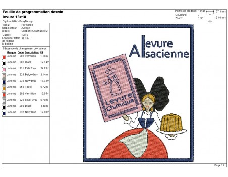 Motif de broderie machine levure Alsacienne