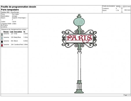 Instant download machine embroidery design Paris metro lamppost
