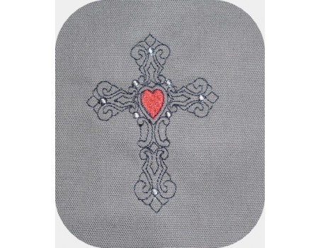 Motif de broderie machine croix coeur