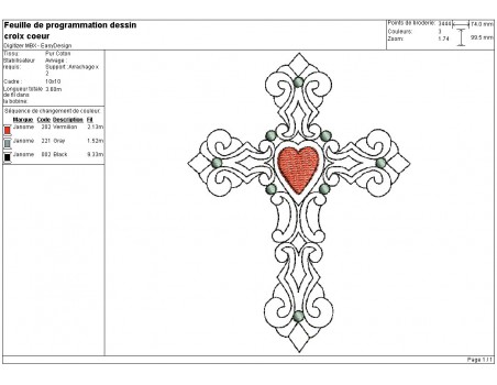 Motif de broderie machine croix coeur