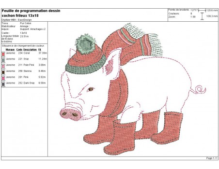 Instant download machine embroidery design chilly pig