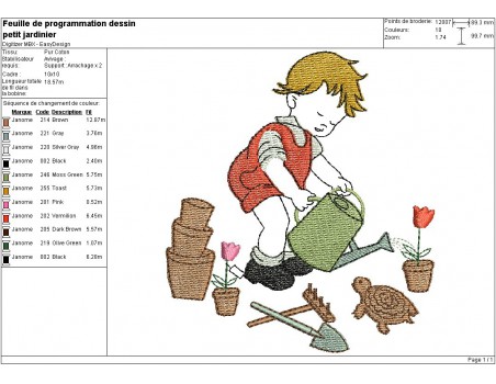 Instant download machine embroidery design little gardener