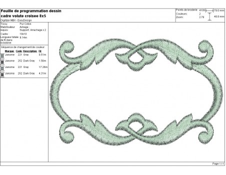 Motif de broderie machine cadre double volutes