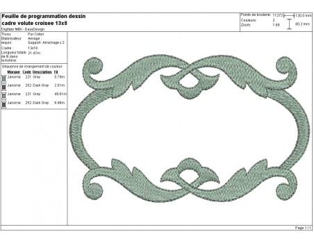 Motif de broderie machine cadre double volutes