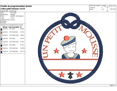 Instant download machine embroidery design little sailor customizable