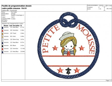 Instant download machine embroidery design little sailor customizable for girl