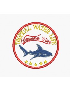 Motif de broderie machine  écusson tropical requin