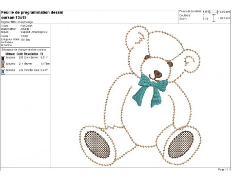 Motif de broderie machine petit ours