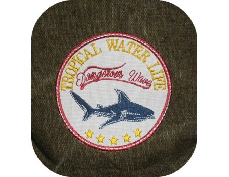 Instant download machine embroidery design  tropical shark shield