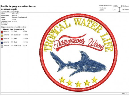 Instant download machine embroidery design  tropical shark shield