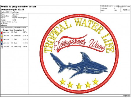 Instant download machine embroidery design  tropical shark shield