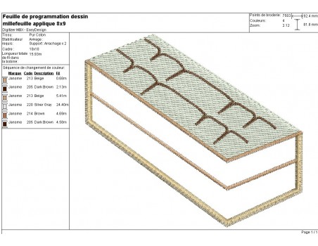 Motif de broderie machine millefeuille