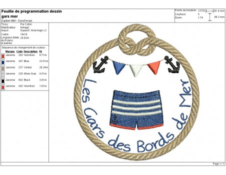 Motif de broderie machine écusson les gars des bords de mer