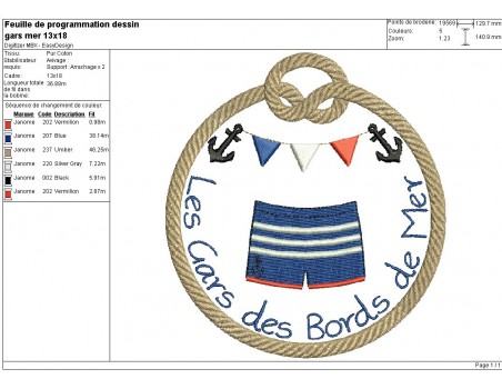 Motif de broderie machine écusson les gars des bords de mer