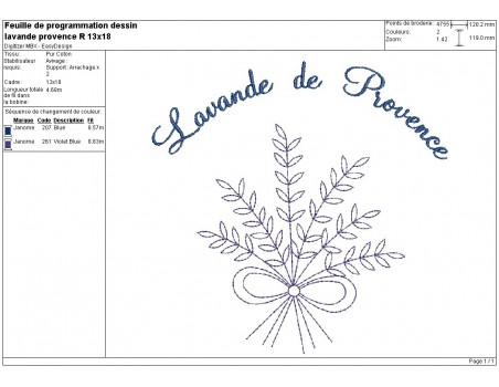 Motif de broderie machine bouquet de lavande redwork