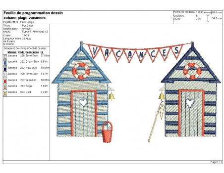 Instant download machine embroidery design beach huts
